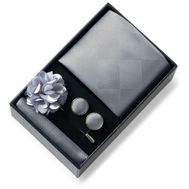 4-teiliges Herren-Set aus stilvollem, gemustertem Stoff: Krawatte, Einstecktuch, Manschettenknöpfe und Reversblume - Stil Nr. 25 - image 24