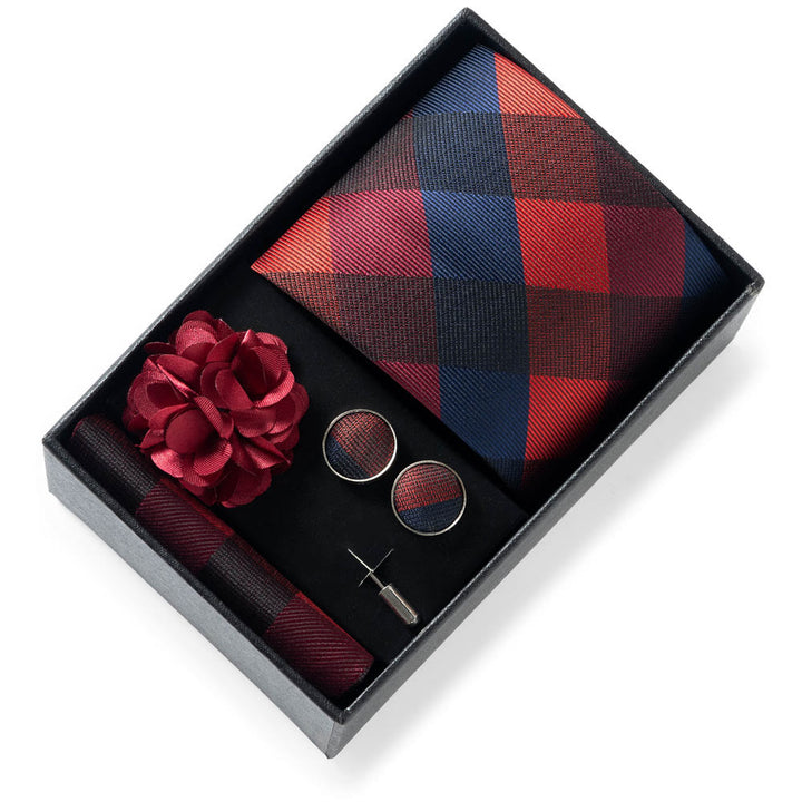 4-teiliges Herren-Set aus stilvollem, gemustertem Stoff: Krawatte, Einstecktuch, Manschettenknöpfe und Reversblume - Stil Nr. 32 - image 31