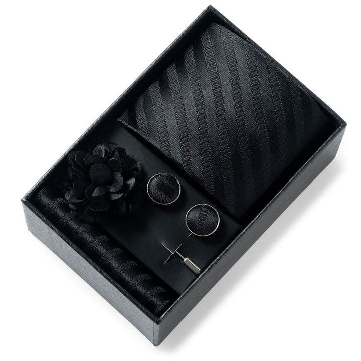 4-teiliges Herren-Set aus stilvollem, gemustertem Stoff: Krawatte, Einstecktuch, Manschettenknöpfe und Reversblume - Stil Nr. 12 - image 11