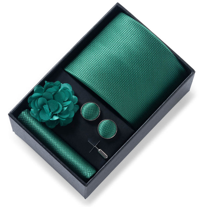 4-teiliges Herren-Set aus stilvollem, gemustertem Stoff: Krawatte, Einstecktuch, Manschettenknöpfe und Reversblume - Stil Nr. 40 - image 39