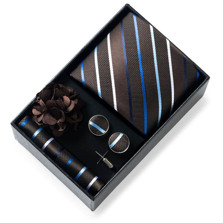 4-teiliges Herren-Set aus stilvollem, gemustertem Stoff: Krawatte, Einstecktuch, Manschettenknöpfe und Reversblume - Stil Nr. 34 - image 33