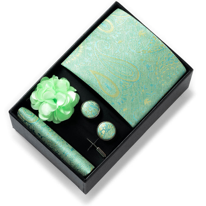 4-teiliges Herren-Set aus stilvollem, gemustertem Stoff: Krawatte, Einstecktuch, Manschettenknöpfe und Reversblume - Stil Nr. 48 - image 47