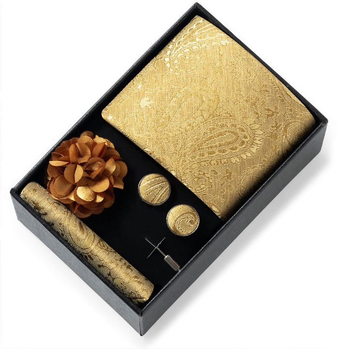 4-teiliges Herren-Set aus stilvollem, gemustertem Stoff: Krawatte, Einstecktuch, Manschettenknöpfe und Reversblume - Stil Nr. 47 - image 46