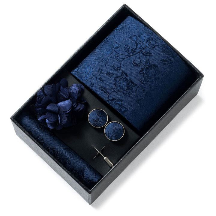 4-teiliges Herren-Set aus stilvollem, gemustertem Stoff: Krawatte, Einstecktuch, Manschettenknöpfe und Reversblume - Stil Nr. 10 - image 9