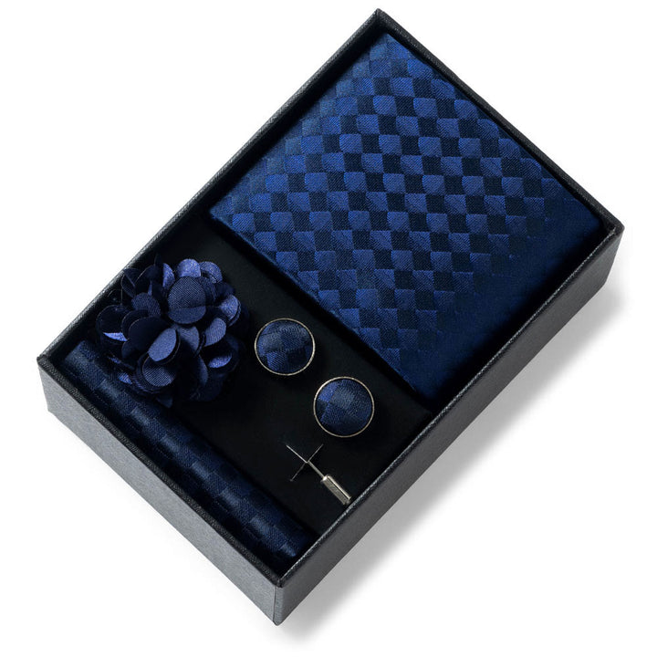 4-teiliges Herren-Set aus stilvollem, gemustertem Stoff: Krawatte, Einstecktuch, Manschettenknöpfe und Reversblume - Stil Nr. 17 - image 16