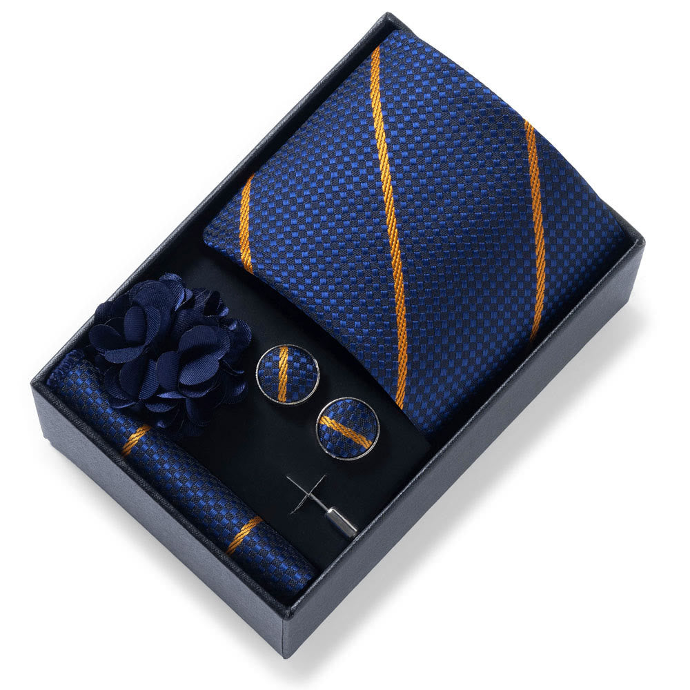 4-teiliges Herren-Set aus stilvollem, gemustertem Stoff: Krawatte, Einstecktuch, Manschettenknöpfe und Reversblume - Stil Nr. 21 - image 20