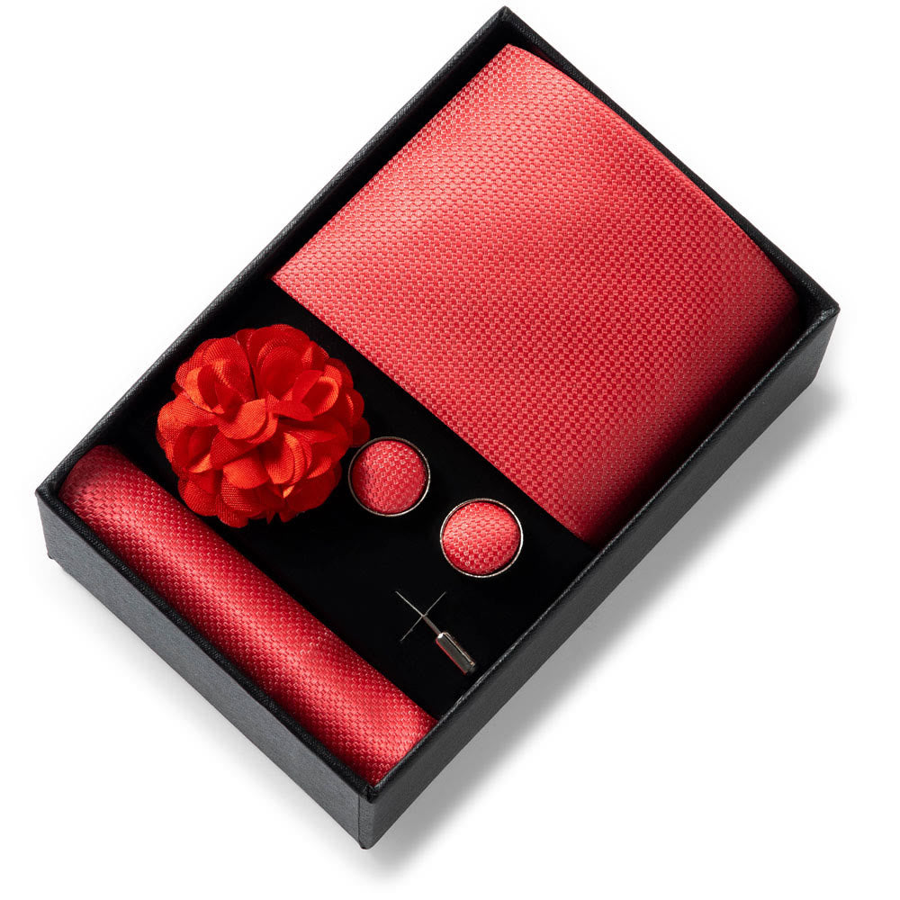 4-teiliges Herren-Set aus stilvollem, gemustertem Stoff: Krawatte, Einstecktuch, Manschettenknöpfe und Reversblume - Stil Nr. 38 - image 37