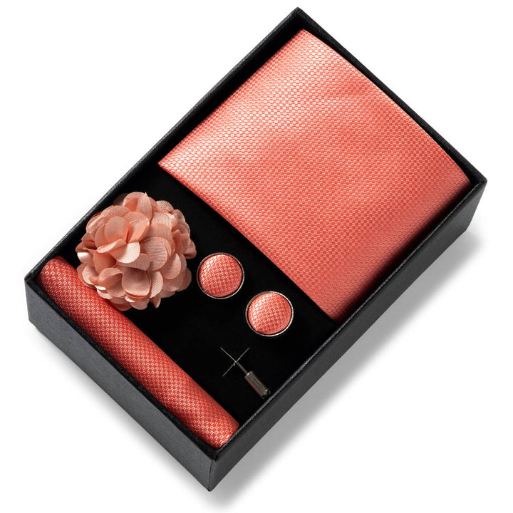 4-teiliges Herren-Set aus stilvollem, gemustertem Stoff: Krawatte, Einstecktuch, Manschettenknöpfe und Reversblume - Stil Nr. 39 - image 38