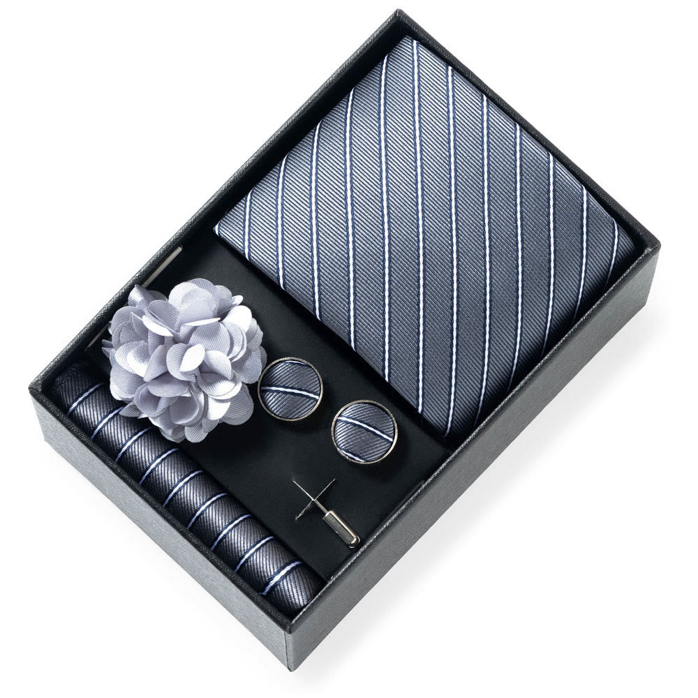 4-teiliges Herren-Set aus stilvollem, gemustertem Stoff: Krawatte, Einstecktuch, Manschettenknöpfe und Reversblume - Stil Nr. 18 - image 17