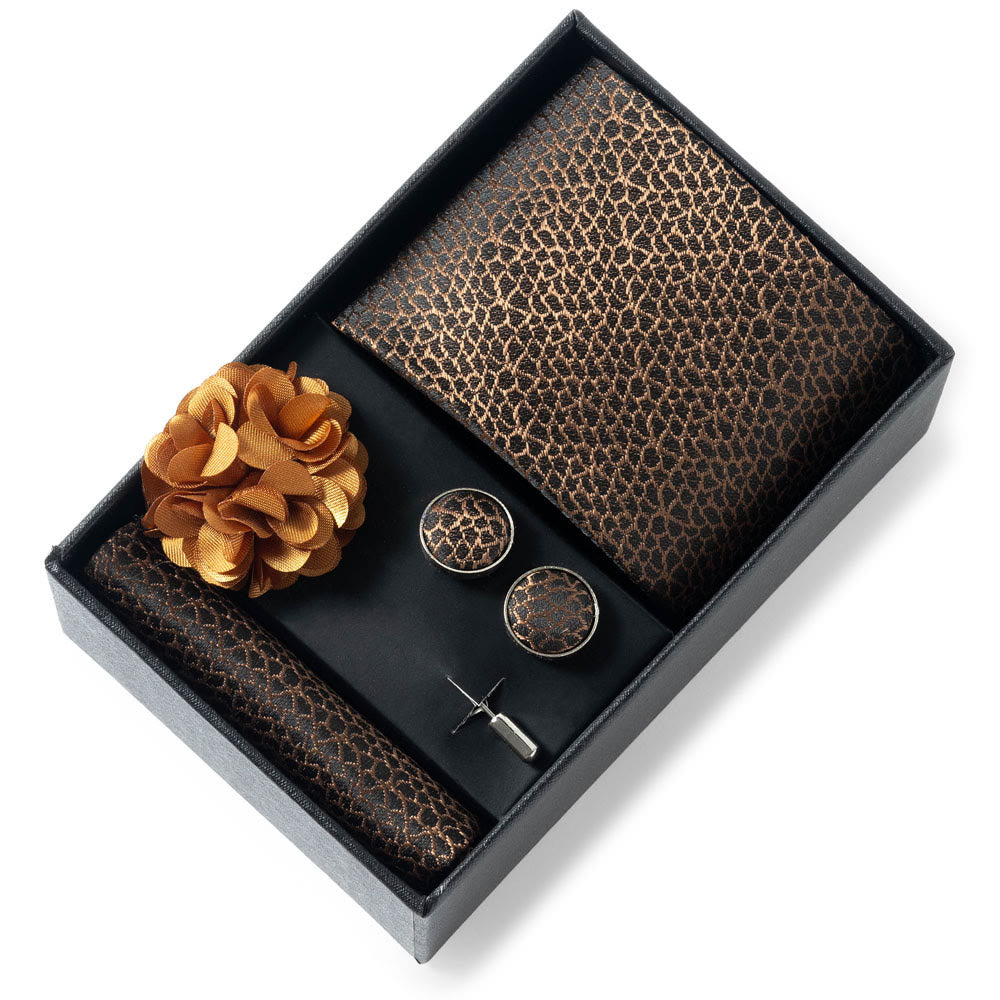 4-teiliges Herren-Set aus stilvollem, gemustertem Stoff: Krawatte, Einstecktuch, Manschettenknöpfe und Reversblume - Stil Nr. 20 - image 19