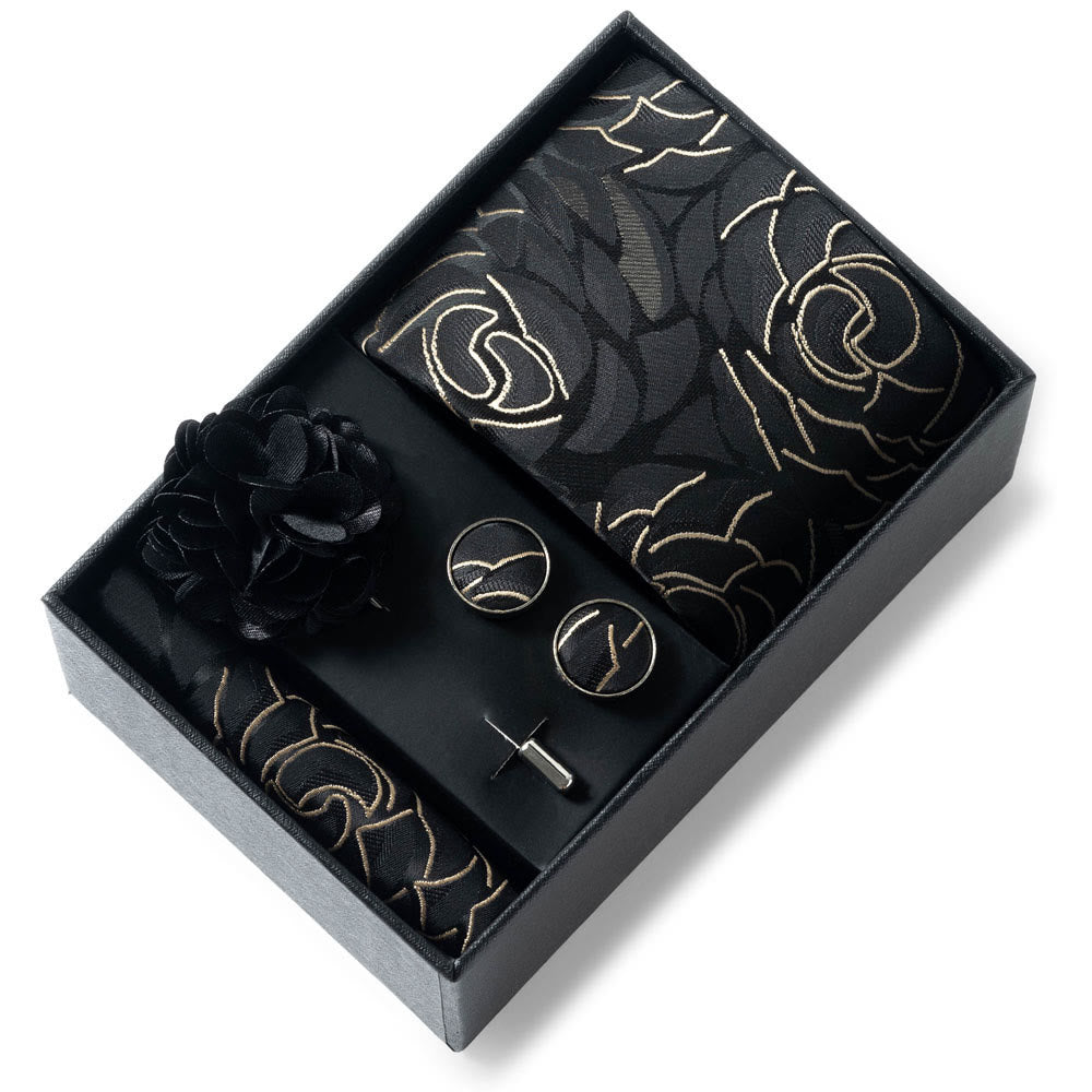 4-teiliges Herren-Set aus stilvollem, gemustertem Stoff: Krawatte, Einstecktuch, Manschettenknöpfe und Reversblume - Stil Nr. 23 - image 22