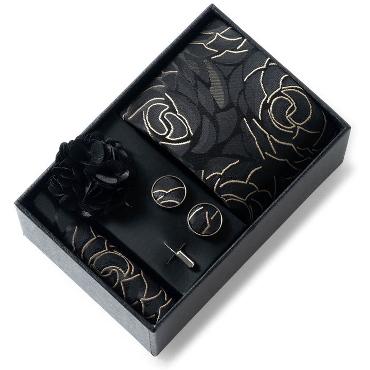 4-teiliges Herren-Set aus stilvollem, gemustertem Stoff: Krawatte, Einstecktuch, Manschettenknöpfe und Reversblume - Stil Nr. 23 - image 22