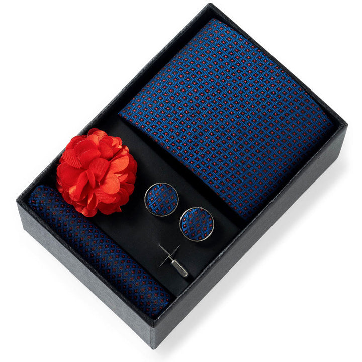 4-teiliges Herren-Set aus stilvollem, gemustertem Stoff: Krawatte, Einstecktuch, Manschettenknöpfe und Reversblume - Stil Nr. 29 - image 28