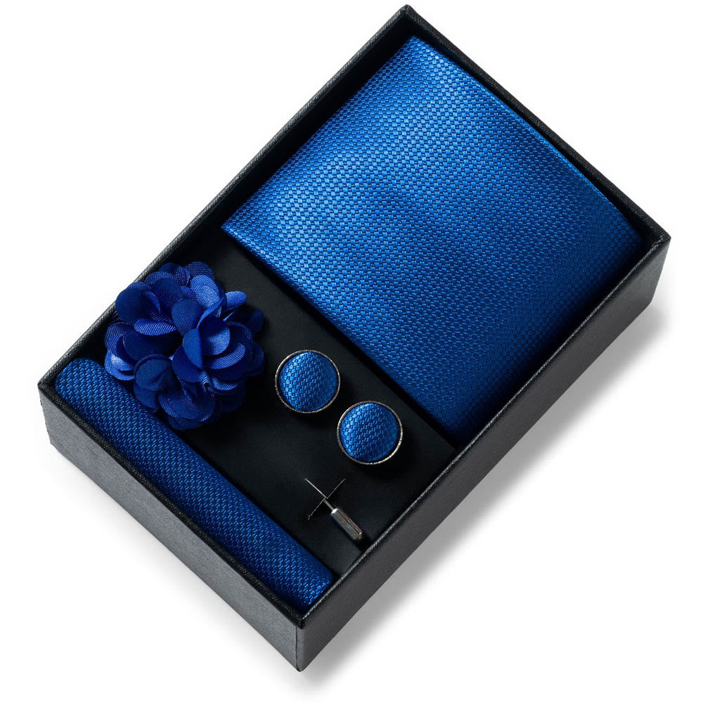 4-teiliges Herren-Set aus stilvollem, gemustertem Stoff: Krawatte, Einstecktuch, Manschettenknöpfe und Reversblume - Stil Nr. 41 - image 40