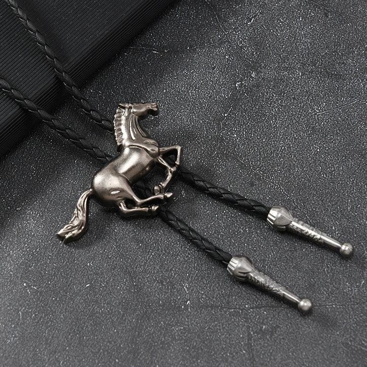 Vintage-Bolo-Krawatte mit galoppierendem Pferdemblem aus Metall - Antikes Silber - image 2