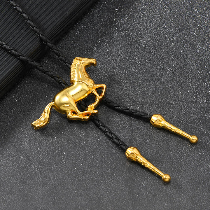 Vintage-Bolo-Krawatte mit galoppierendem Pferdemblem aus Metall - Gold - image 3