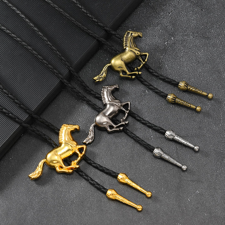 Vintage-Bolo-Krawatte mit galoppierendem Pferdemblem aus Metall - image 0