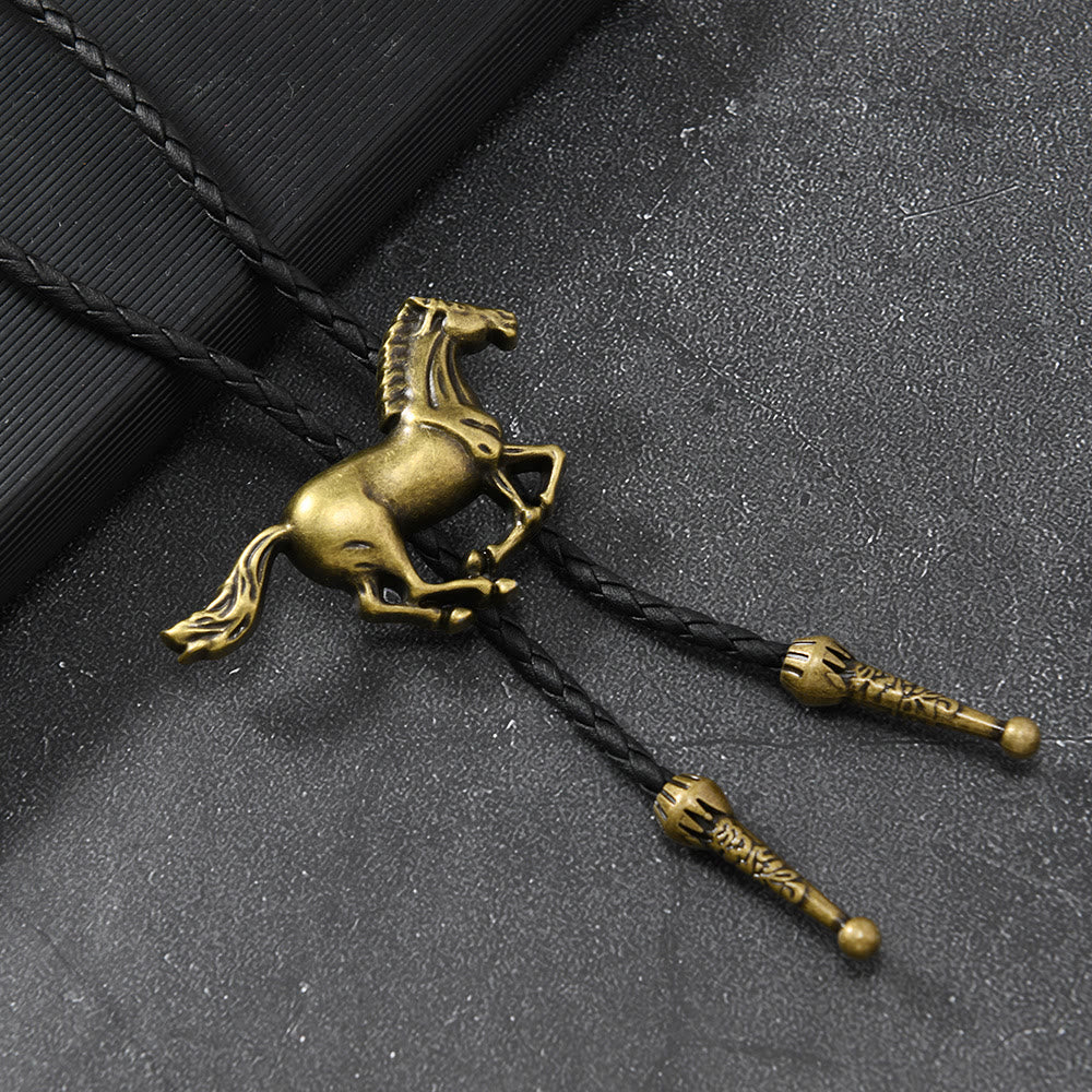 Vintage-Bolo-Krawatte mit galoppierendem Pferdemblem aus Metall - Antike Bronze - image 1