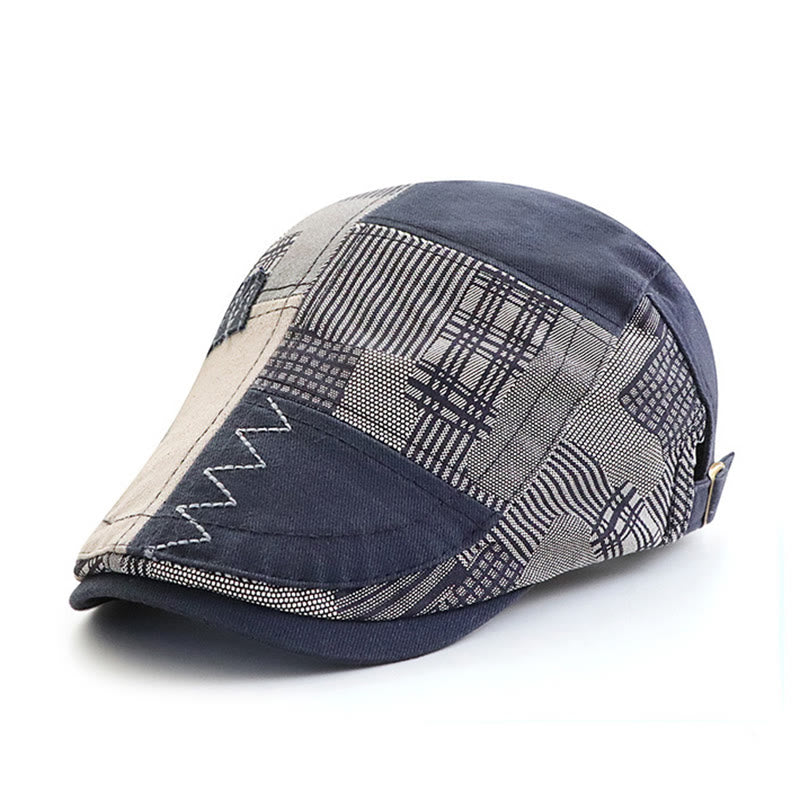 Handgefertigte Patchwork-Schiebermütze mit Zickzackstich und verschiedenen Texturen - Dunkelblau - Verstellbar (22"-23 5/8") - image 5