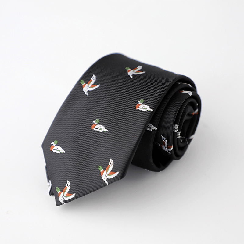 Schwarze, handgebundene Krawatte mit verspieltem Entenmuster für Herren - Schwarz - image 0