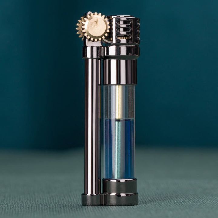 Nachfüllbares Petroleumfeuerzeug im Steampunk-Stil mit transparentem Tank - Schwarz - image 1