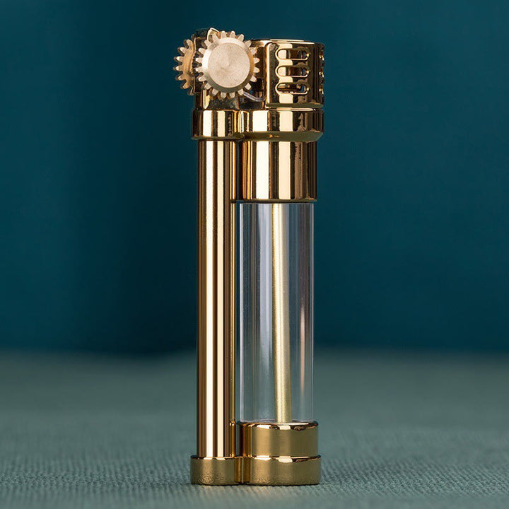 Nachfüllbares Petroleumfeuerzeug im Steampunk-Stil mit transparentem Tank - Gold - image 6