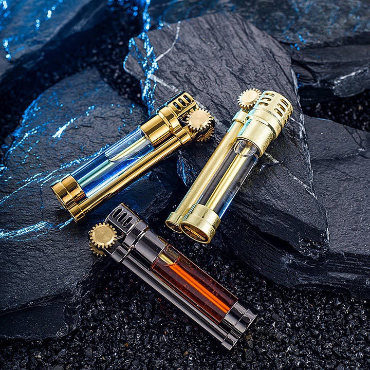 Nachfüllbares Petroleumfeuerzeug im Steampunk-Stil mit transparentem Tank - image 0