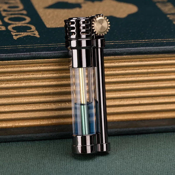 Nachfüllbares Petroleumfeuerzeug im Steampunk-Stil mit transparentem Tank - image 3