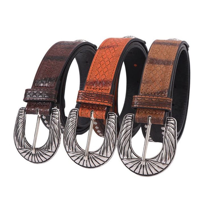 Damen-Retro-Gürtel mit silbernem Muster, Nadelschnalle und Schlangenmuster - image 1