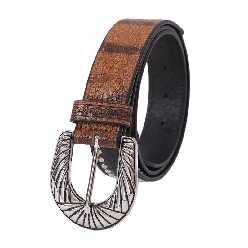 Damen-Retro-Gürtel mit silbernem Muster, Nadelschnalle und Schlangenmuster - Leichter Kaffee - 38 - image 3