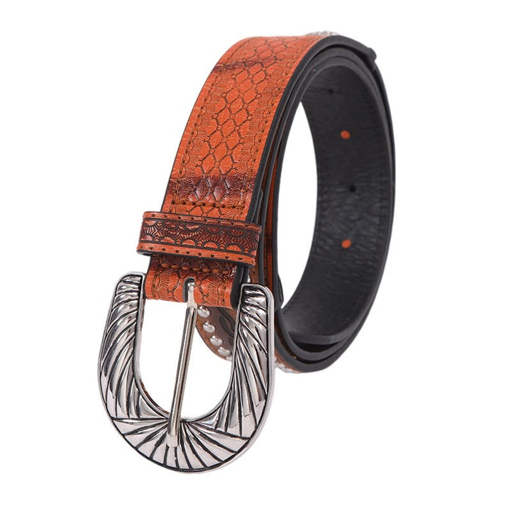 Damen-Retro-Gürtel mit silbernem Muster, Nadelschnalle und Schlangenmuster - Gelblichbraun - 38 - image 4