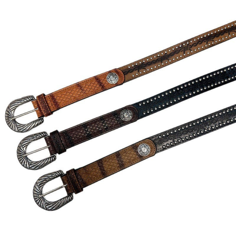 Damen-Retro-Gürtel mit silbernem Muster, Nadelschnalle und Schlangenmuster - image 0