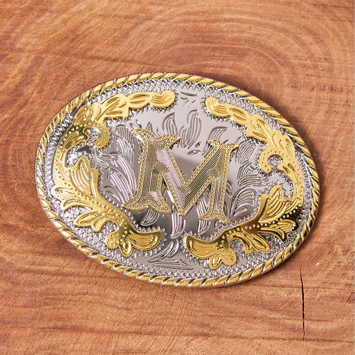 Herren-Ledergürtel mit ovaler, goldener Schnalle und eingraviertem Buchstaben - image 3