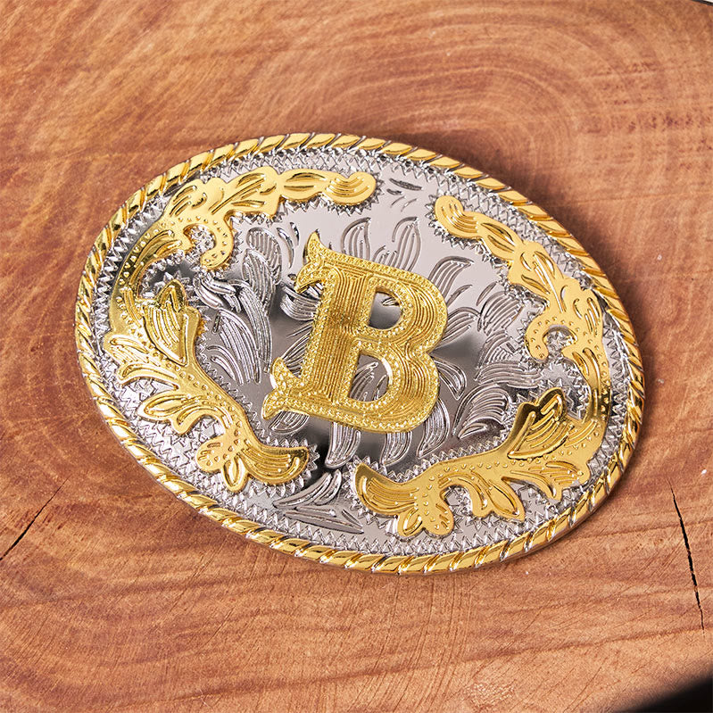 Herren-Ledergürtel mit ovaler, goldener Schnalle und eingraviertem Buchstaben - image 1