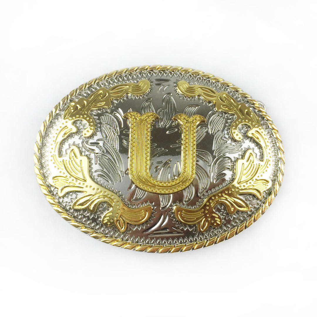 Herren-Ledergürtel mit ovaler, goldener Schnalle und eingraviertem Buchstaben - U - Ohne Gürtel - image 22