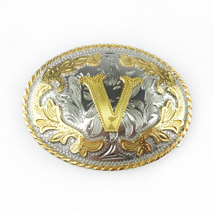 Herren-Ledergürtel mit ovaler, goldener Schnalle und eingraviertem Buchstaben - V - Ohne Gürtel - image 23