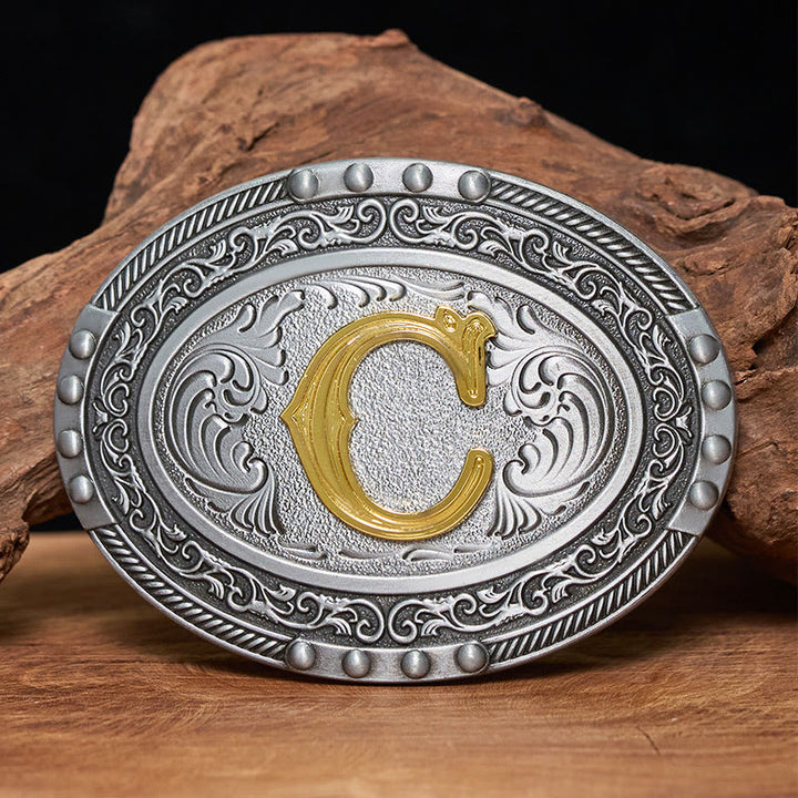 Herren-Ledergürtel, silber-schwarz, oval, mit goldener Buchstabenschnalle - C - Ohne Gürtel - image 2