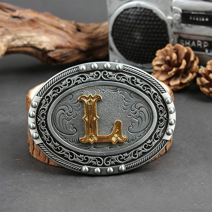 Herren-Ledergürtel, silber-schwarz, oval, mit goldener Buchstabenschnalle - L - Ohne Gürtel - image 19