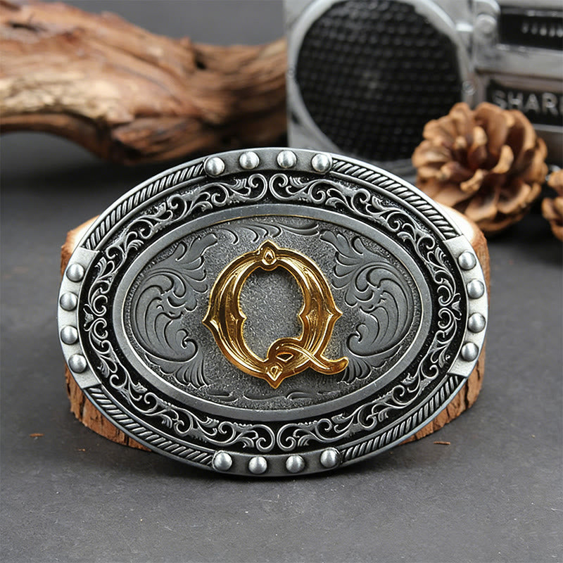 Herren-Ledergürtel, silber-schwarz, oval, mit goldener Buchstabenschnalle - Q - Ohne Gürtel - image 24