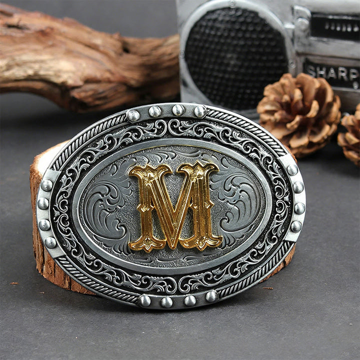 Herren-Ledergürtel, silber-schwarz, oval, mit goldener Buchstabenschnalle - M - Ohne Gürtel - image 20