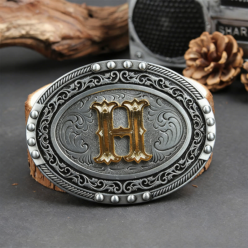Herren-Ledergürtel, silber-schwarz, oval, mit goldener Buchstabenschnalle - H - Ohne Gürtel - image 15