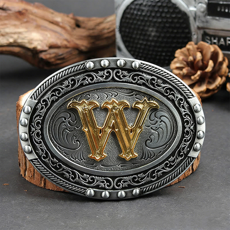 Herren-Ledergürtel, silber-schwarz, oval, mit goldener Buchstabenschnalle - W - Ohne Gürtel - image 30