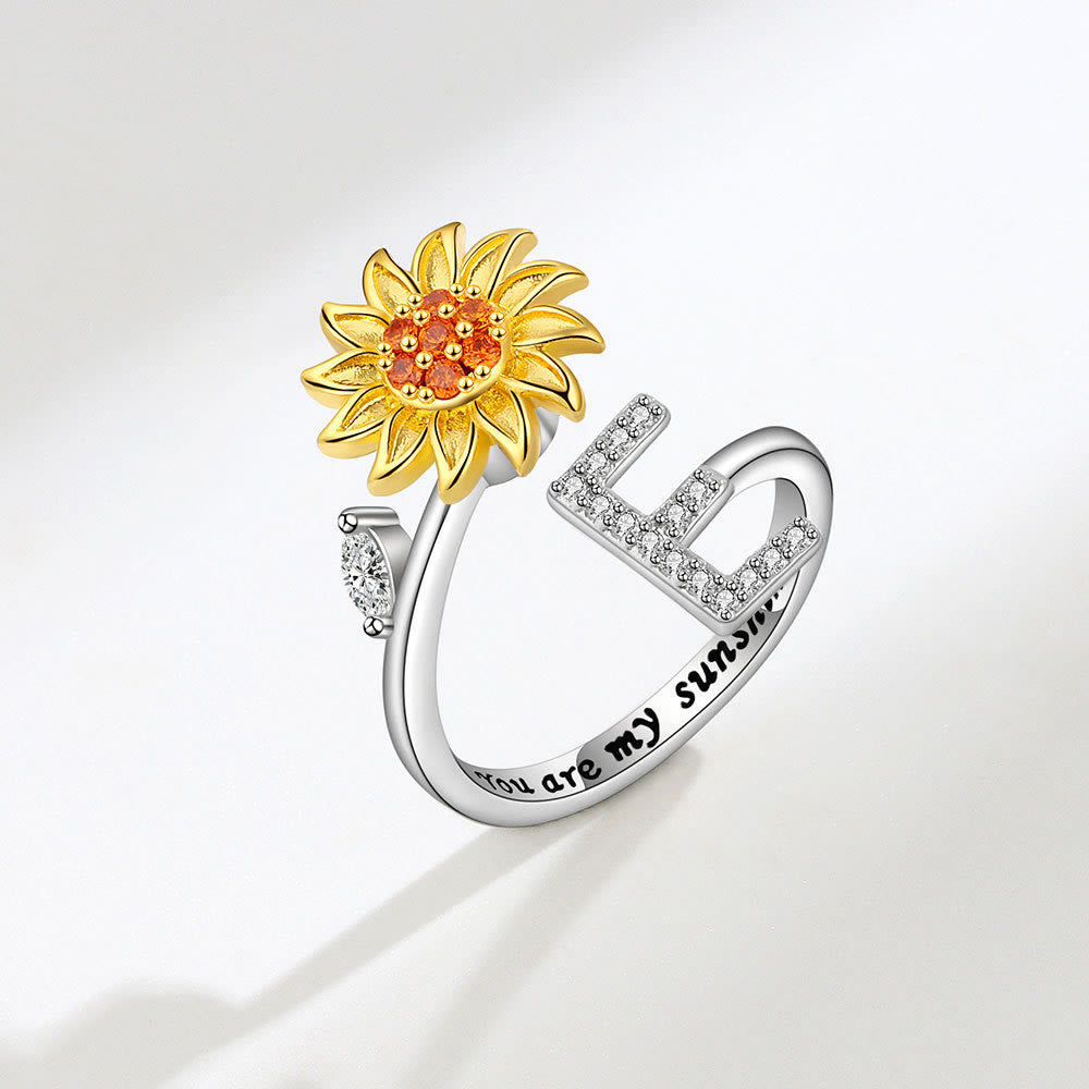 Angst-Drehring mit Sonnenblumen-Anfangsbuchstaben, verstellbar - E - image 5
