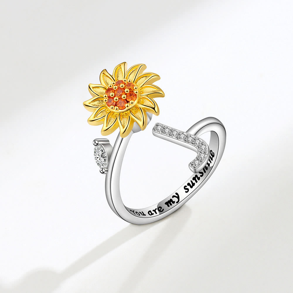 Angst-Drehring mit Sonnenblumen-Anfangsbuchstaben, verstellbar - J - image 10