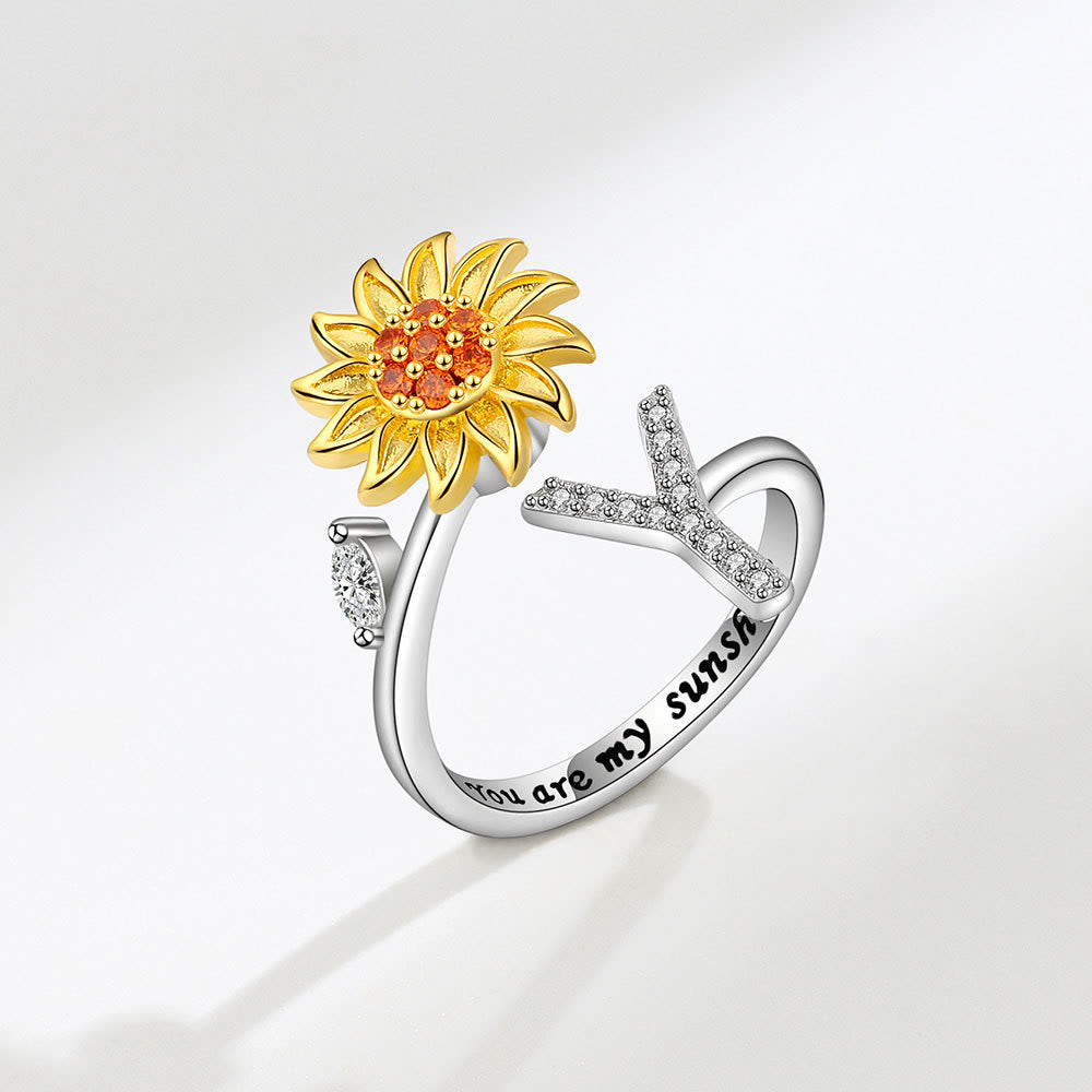 Angst-Drehring mit Sonnenblumen-Anfangsbuchstaben, verstellbar - Y - image 25