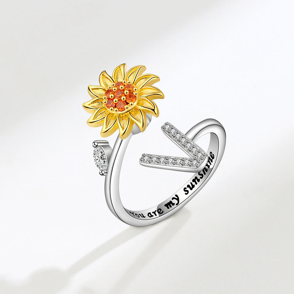 Angst-Drehring mit Sonnenblumen-Anfangsbuchstaben, verstellbar - V - image 22