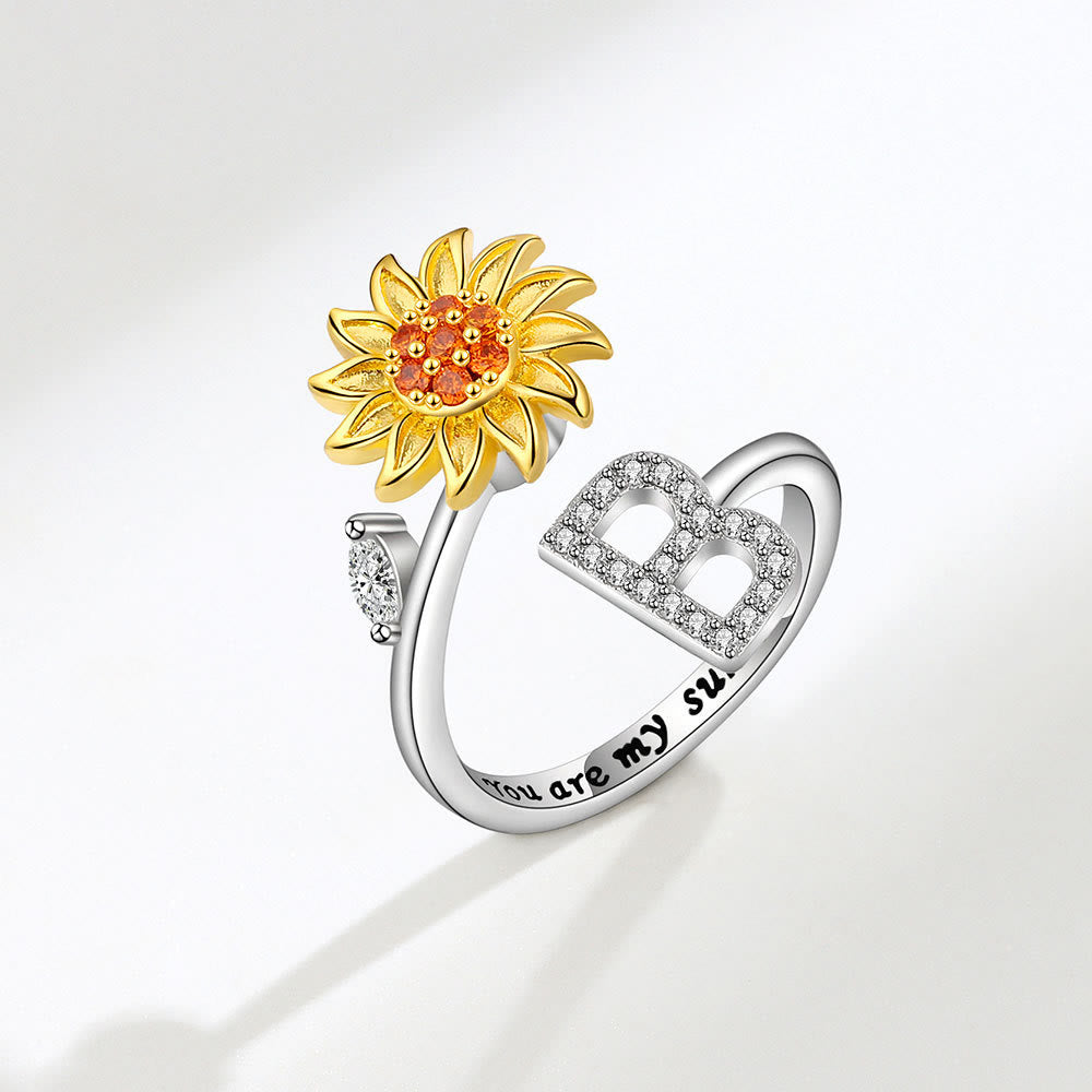 Angst-Drehring mit Sonnenblumen-Anfangsbuchstaben, verstellbar - B - image 2