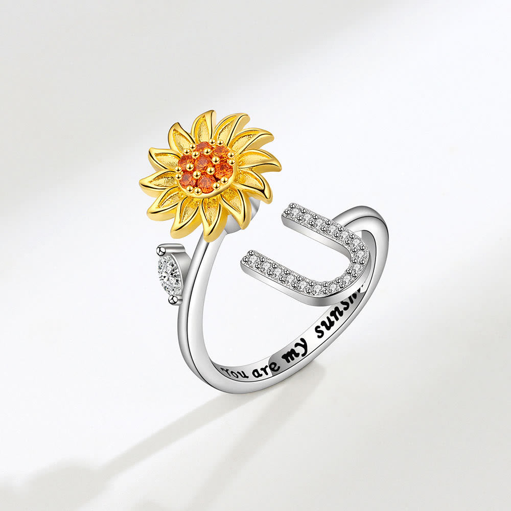 Angst-Drehring mit Sonnenblumen-Anfangsbuchstaben, verstellbar - U - image 21
