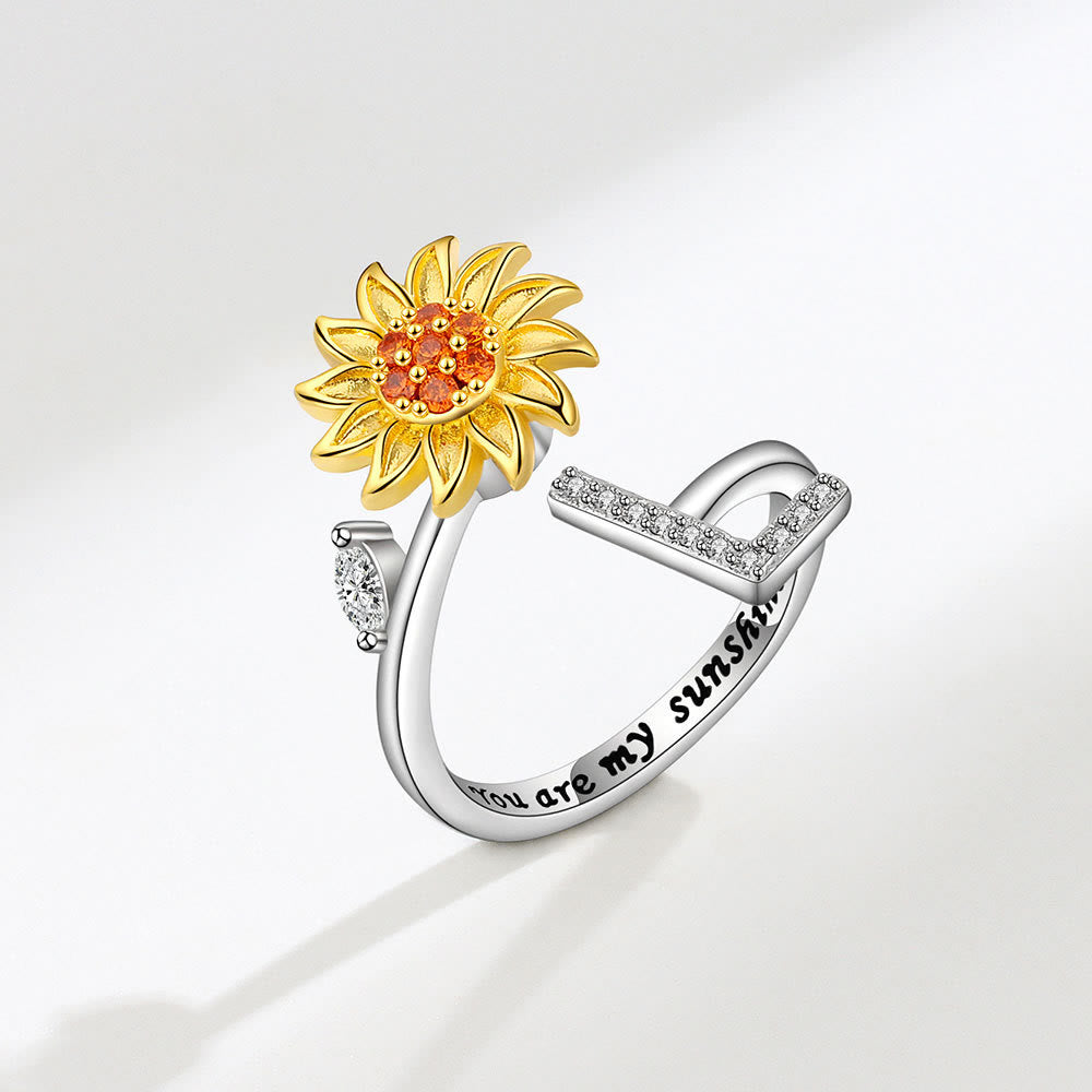 Angst-Drehring mit Sonnenblumen-Anfangsbuchstaben, verstellbar - L - image 12