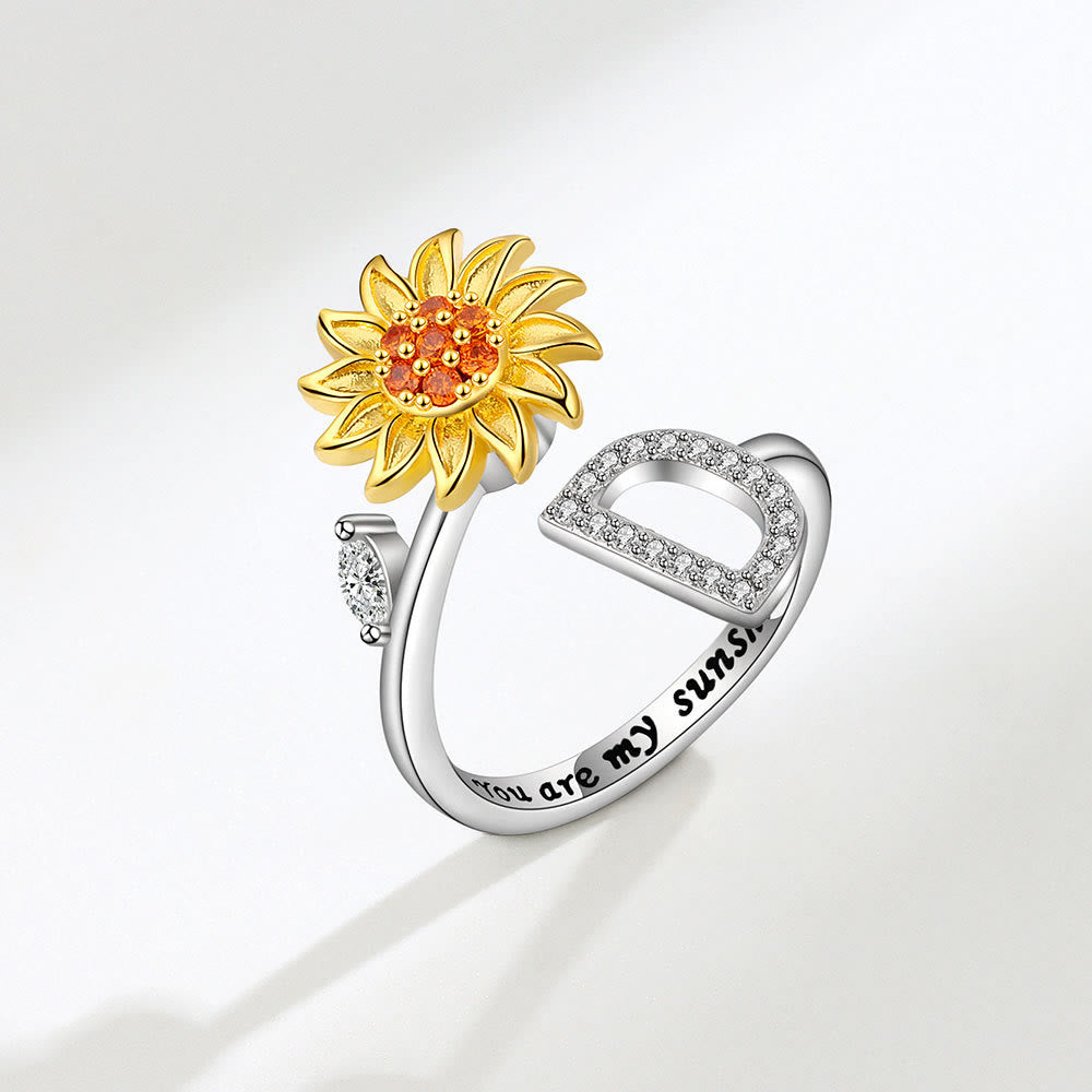 Angst-Drehring mit Sonnenblumen-Anfangsbuchstaben, verstellbar - D - image 4